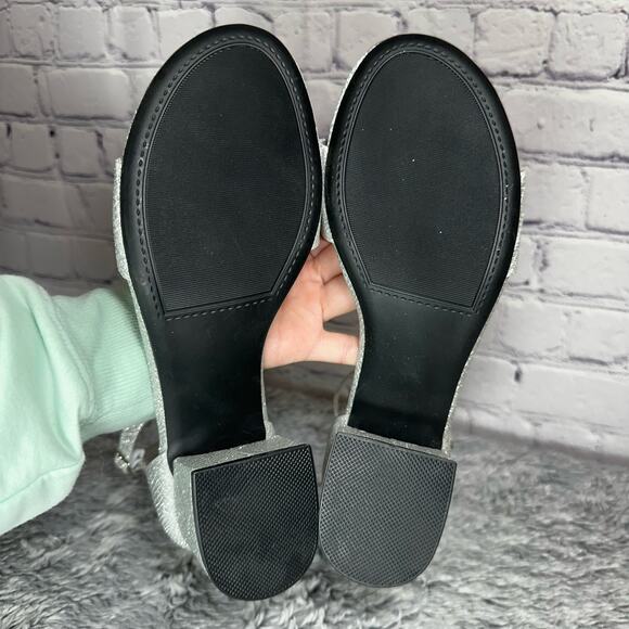 London Fog Nikki Silver Glitter Ankle Strap Block Heels 6.5M Bling Pumps Wedding - Picture 9 of 9